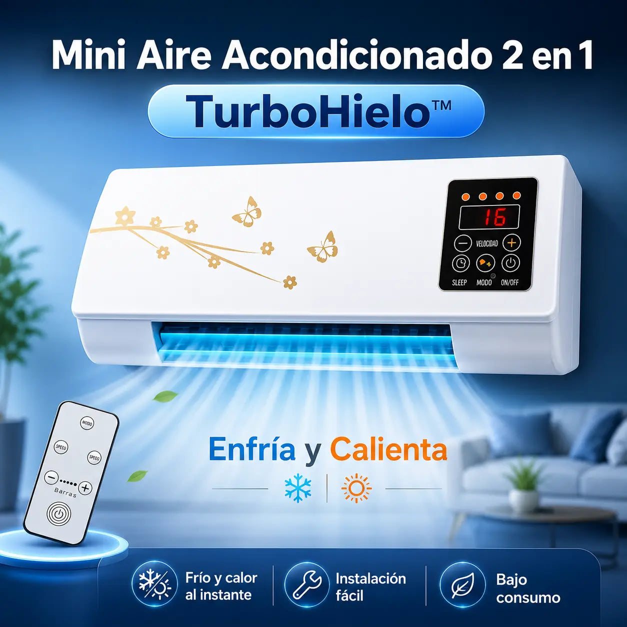 Mini Aire Acondicionado y Calefactor Portátil 2 en 1 TurboHielo - [ULTRAPOTENTE]
