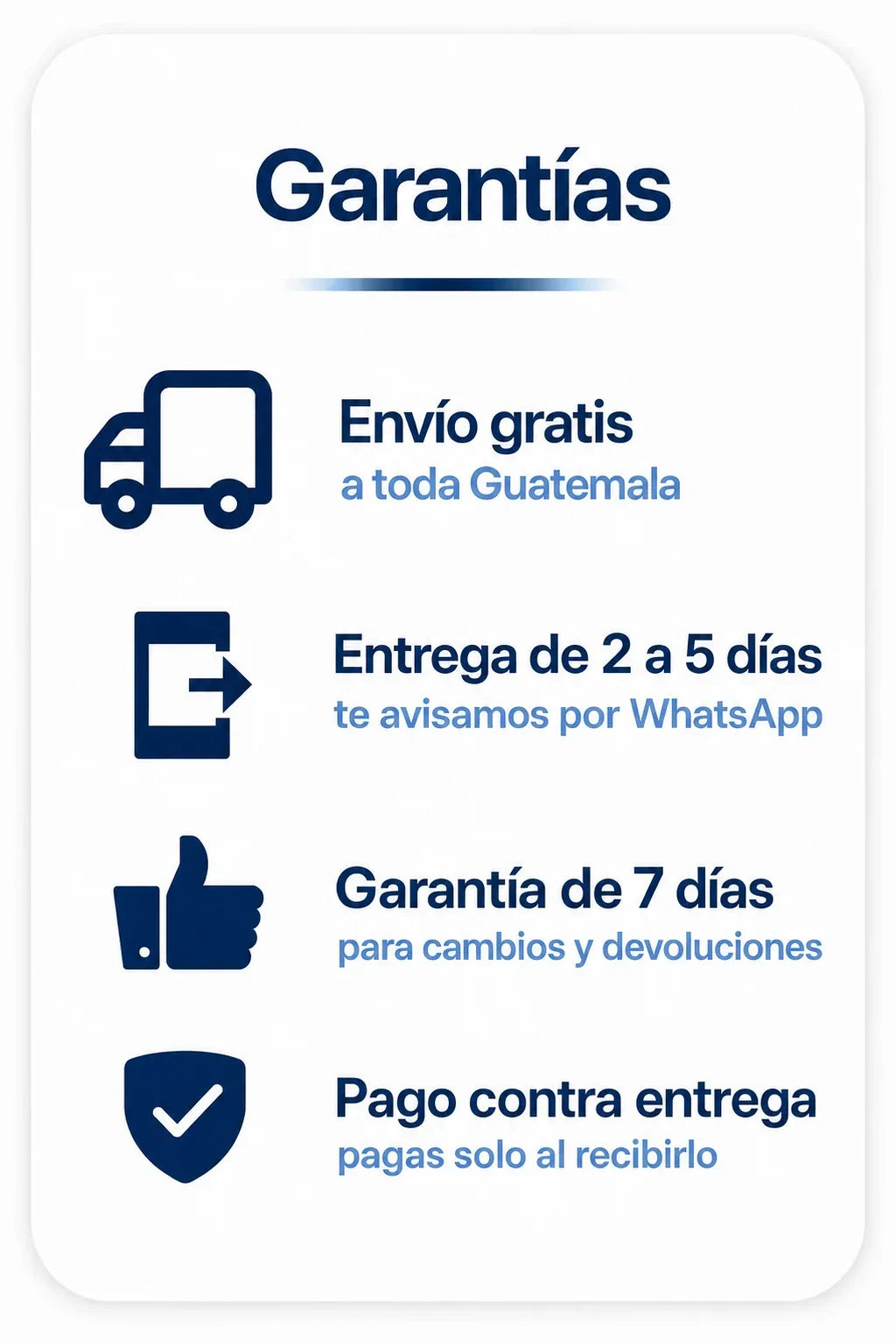 Garantías: envío gratis, entrega, cambios y pago contra entrega